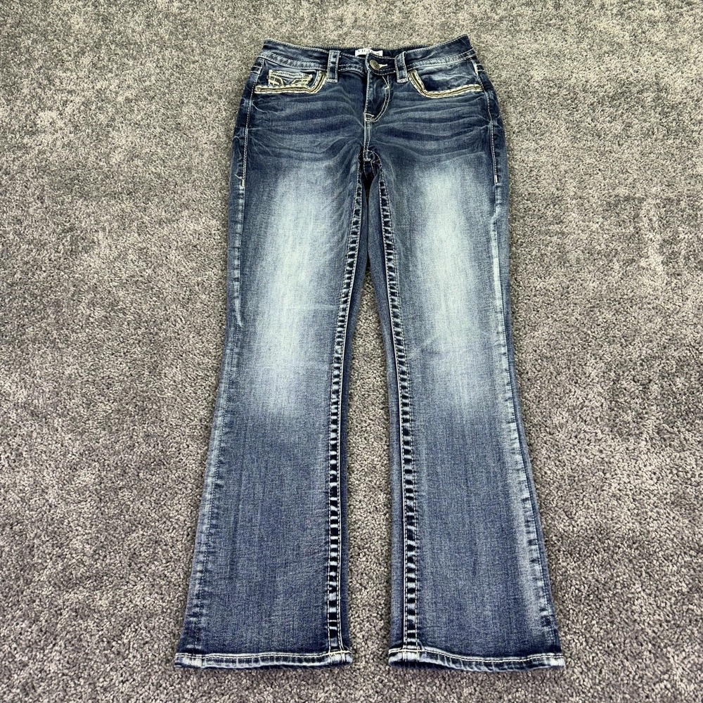 Vigoss Jeans Womens 4 Blue Slim Bootcut Denim Medium Wash Embroidered Casual